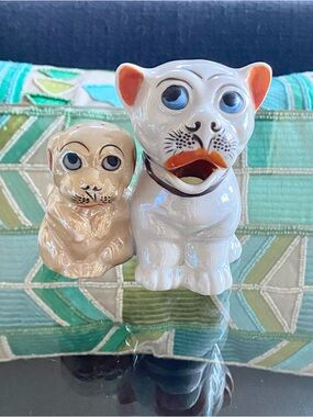 Vtg. 1930s Bonzo Dog Lusterware Condiment Set Salt Pepper Shakers Japan